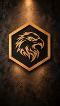 Decorative eagle wall sign with wood-tone eagle and border on a dark hexagon background