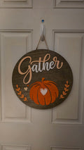 Gather pumpkin round wooden hanging sign