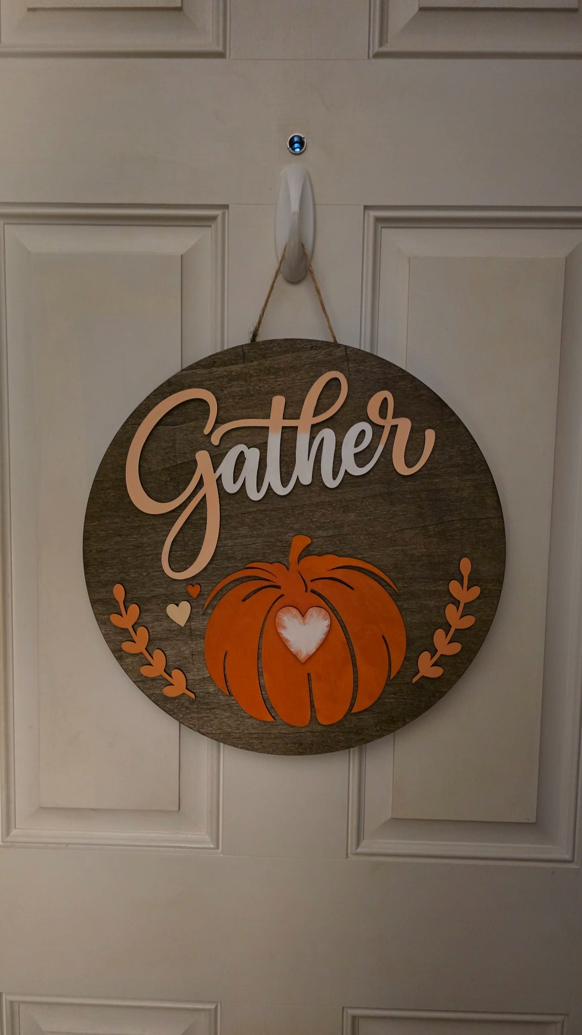 Gather pumpkin round wooden hanging sign
