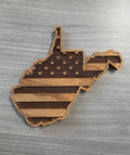West Virginia shaped wooden American flag ornament